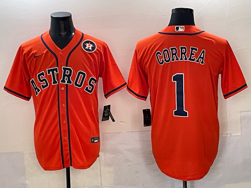 Men Houston Astros #1 Correa orange 2025 Nike MLB Jersey 004->houston astros->MLB Jersey